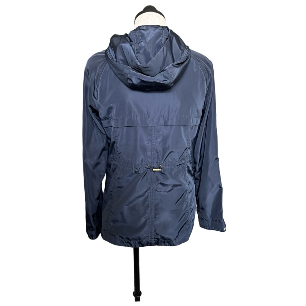 Zara Navy Blue Rain Jacket Hooded Full Zip Gold Tone Zippers & Snaps Size Medium - Picture 6 of 16